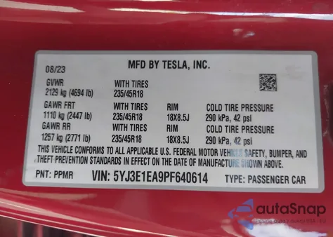 2023 Tesla Model 3 Rear-Wheel Drive from USA, damaged, VIN 5YJ3E1EA9PF640614